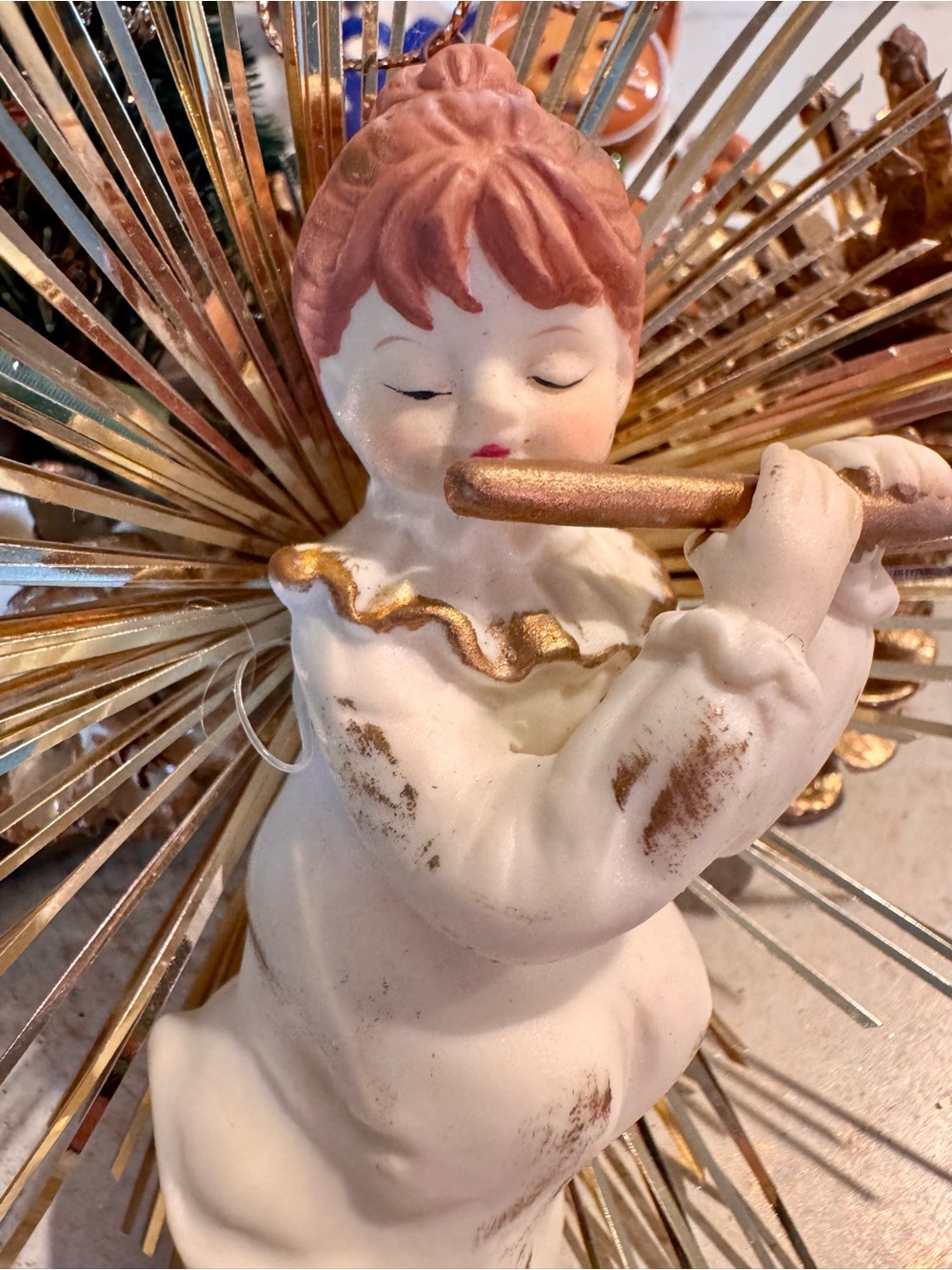 VTG Silvestri Angel Figurine Flute Player Starburst Gold Halo Taiwan ROC